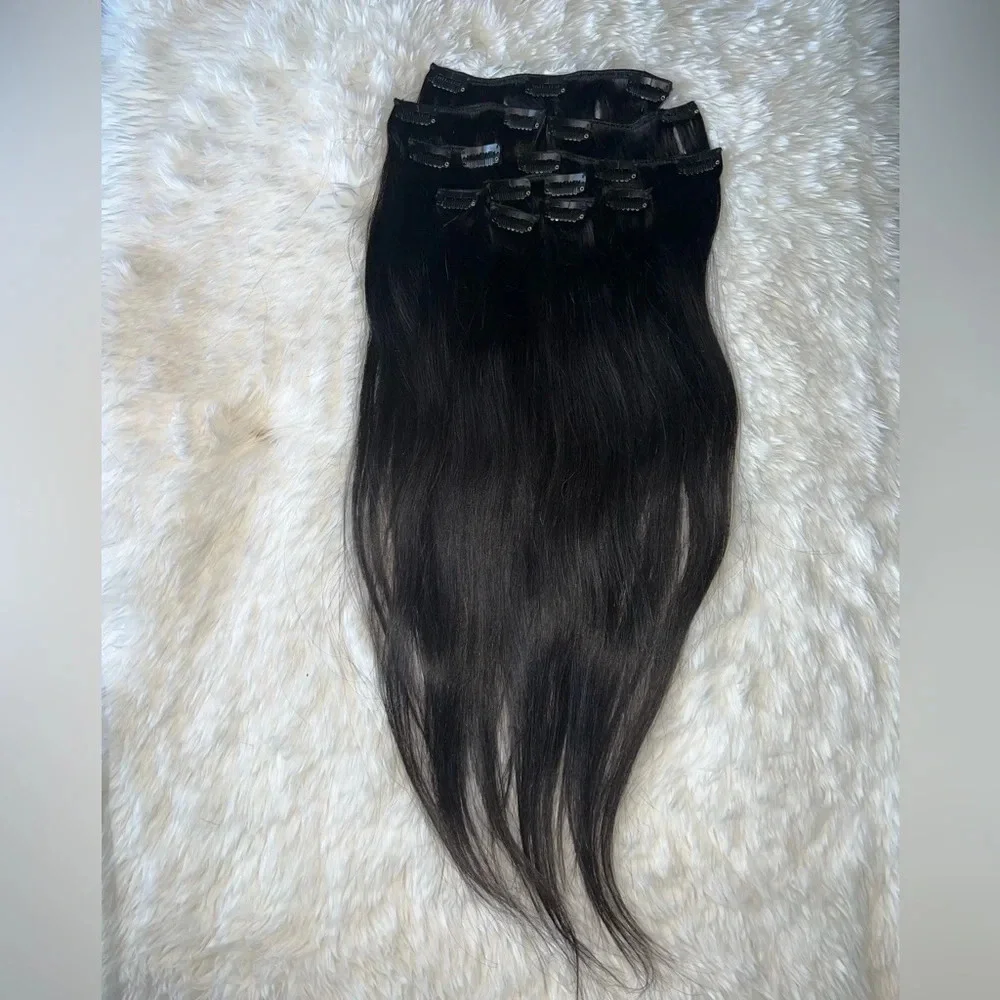 22 Inch Clip in Black Human Straight Hair Extensions